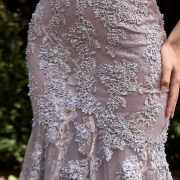 Floor length mermaid purple or rose off shoulder puff sleeve gown - Picture 3 of 7